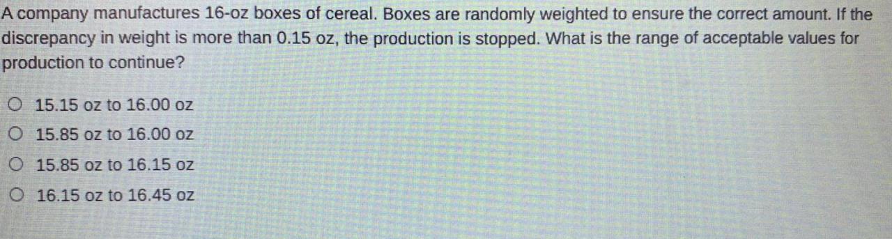 A company manufactures 16 oz boxes of cereal