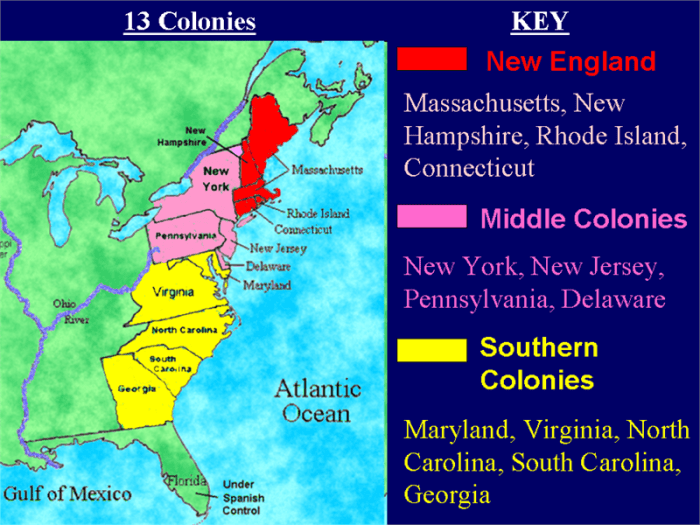 Map of the 13 colonies with abbreviations