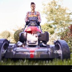 Mowing gardener senior