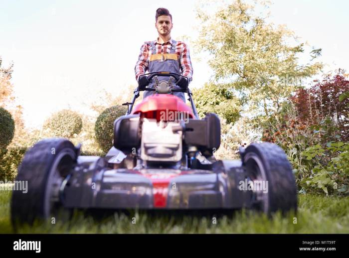 Mowing gardener senior