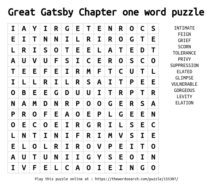 The great gatsby word search answers